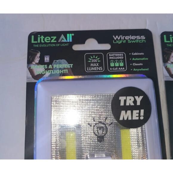 LITEZALL WIRELESS LIGHT SWITCH / NIGHT LIGHT 200 LUMENS 2 Included - Picture 2 of 5